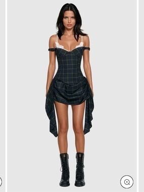 Innovare Denim Ceyhun plaid fringe dress NEW XL Vivienne Westwood inspired